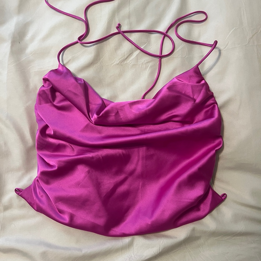 SHEIN Fuchsia Satin Cowl Neck Camisole